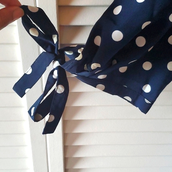 Long Tall Sally Navy Blue white polka dot tie sleeve midi dress US Size 10 - Picture 10 of 12
